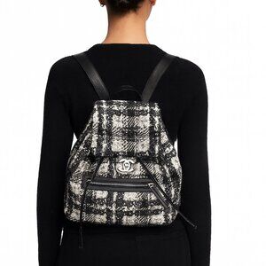 Chanel small black white nylon tweed printed backpack